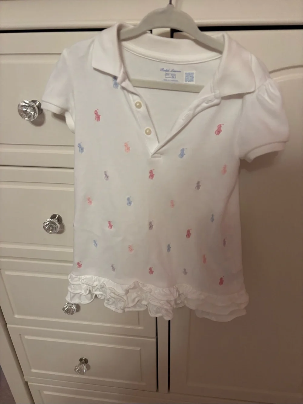 Ralph Lauren White Girls Polo Dress with Multicolor Pony Motifs Size 24 months
